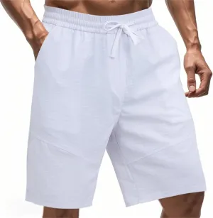 Men's Twill Beach Shorts Elastic Drawstring Thin Shorts Relaxed Fit Solid Color Pants Summer Breathable Casual Pants