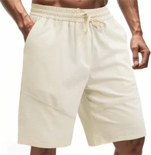 Men's Twill Beach Shorts Elastic Drawstring Thin Shorts Relaxed Fit Solid Color Pants Summer Breathable Casual Pants