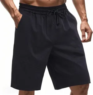 Men's Twill Beach Shorts Elastic Drawstring Thin Shorts Relaxed Fit Solid Color Pants Summer Breathable Casual Pants