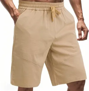 Men's Twill Beach Shorts Elastic Drawstring Thin Shorts Relaxed Fit Solid Color Pants Summer Breathable Casual Pants