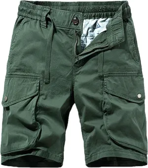 Mens Twill Cargo Shorts Casual Relaxed Fit Stretch Waist Work Shorts Outdoor Hiking Travel Athletic Pants with Pocket