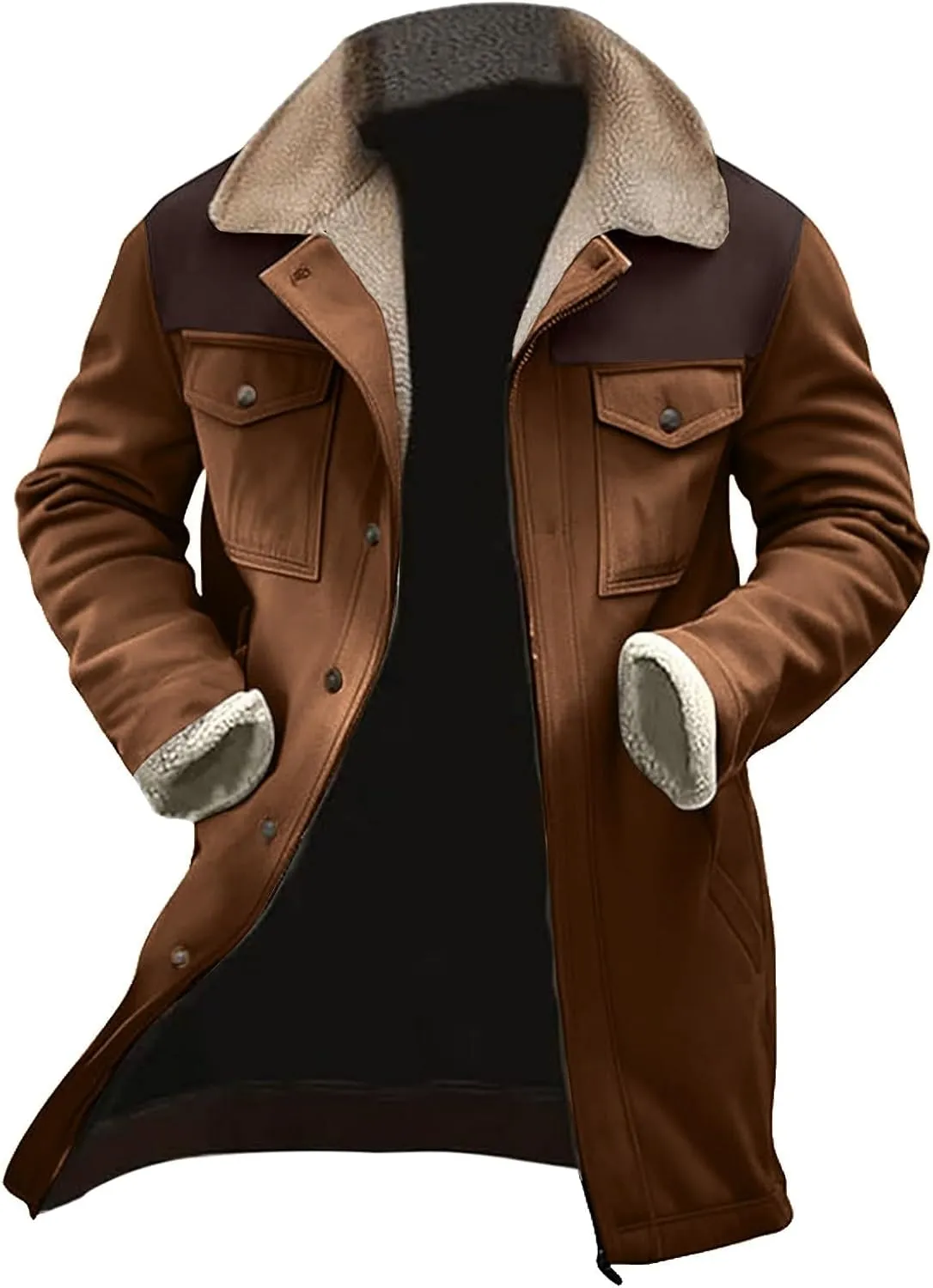 Men's Vintage Suede Jacket Plush Collar Coats Faux Leather Jacket Men Zip Up Motorcycle Jacket Coats Retro Tops