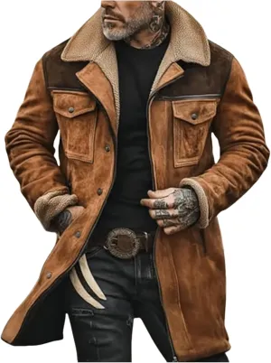 Men's Vintage Suede Jacket Plush Collar Coats Faux Leather Jacket Men Zip Up Motorcycle Jacket Coats Retro Tops