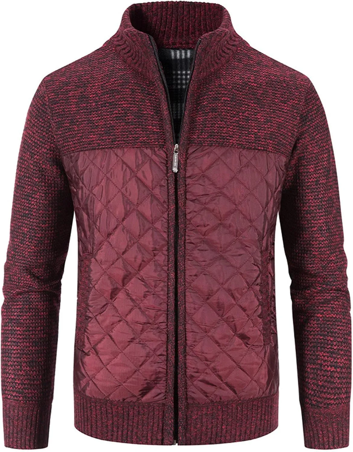 Men's Winter Casual Cardigan Cotton-padded Jacket Stand Collar Knitted Splice Sweater Coat for Coats Men