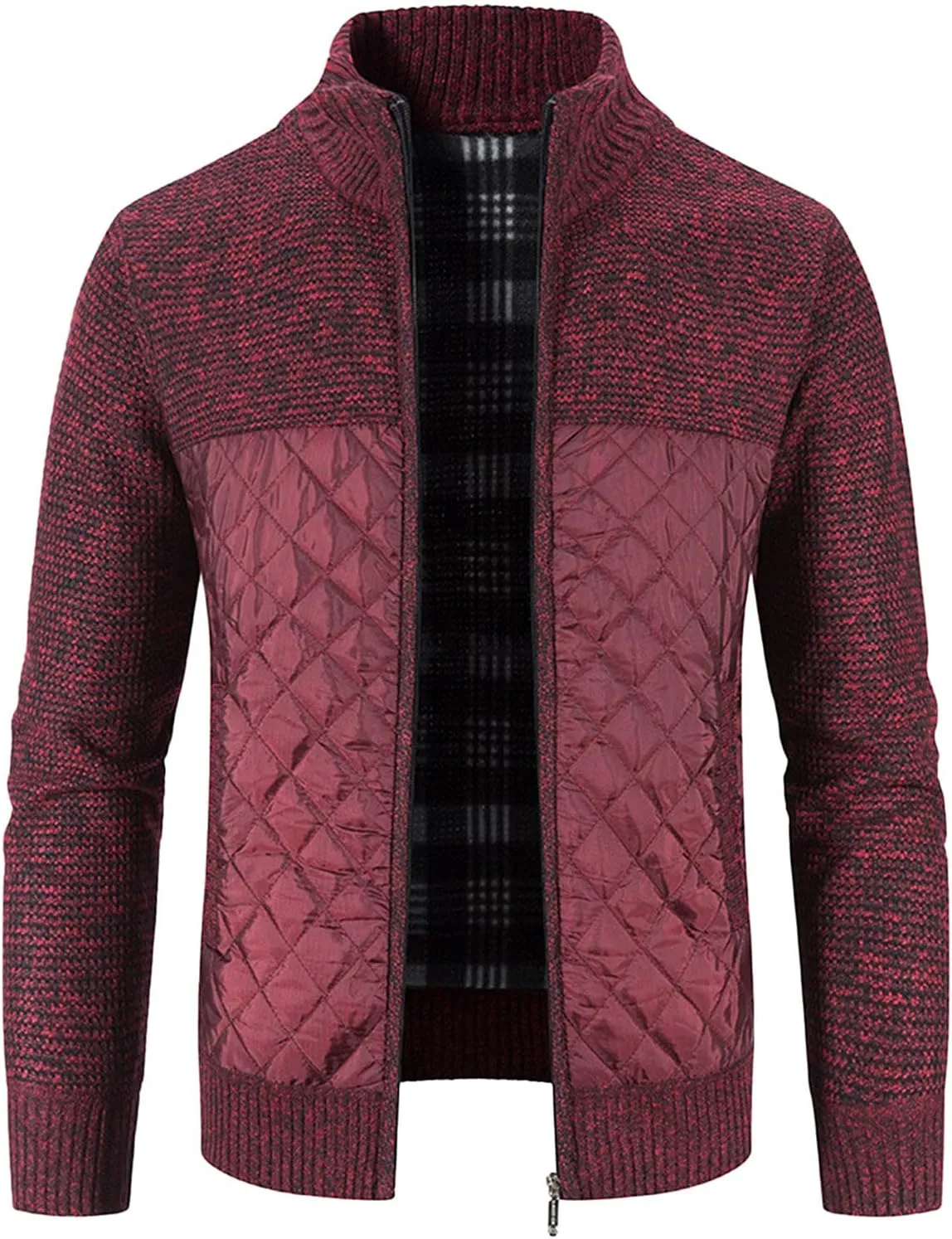 Men's Winter Casual Cardigan Cotton-padded Jacket Stand Collar Knitted Splice Sweater Coat for Coats Men
