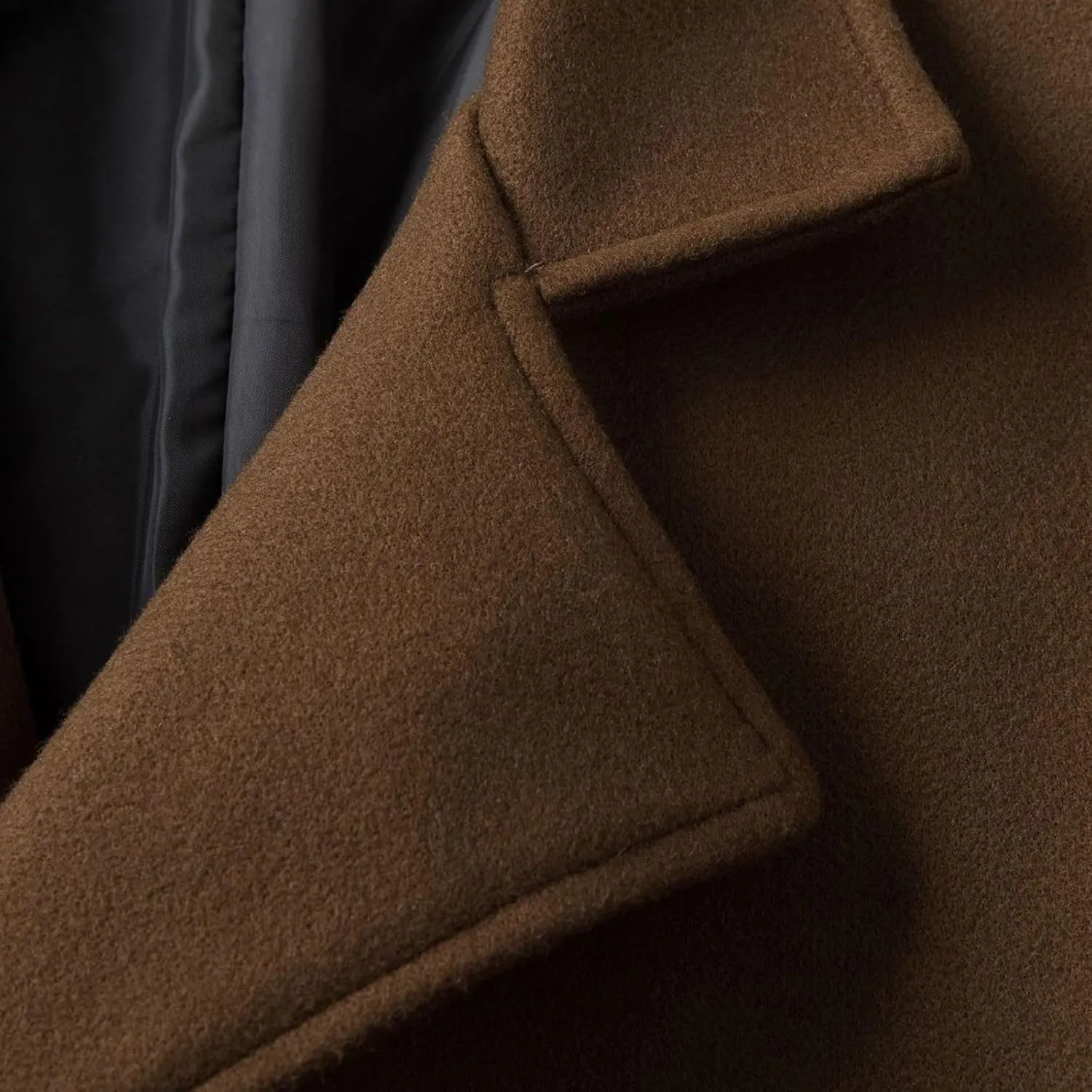 Men's Winter Wool Coats Notch Lapel Double Breasted Long Trench Coat Casual Slim Fit Business Warm Overcoat Peacoat