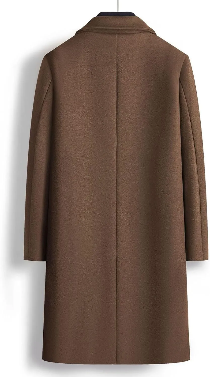 Men's Winter Wool Coats Notch Lapel Double Breasted Long Trench Coat Casual Slim Fit Business Warm Overcoat Peacoat