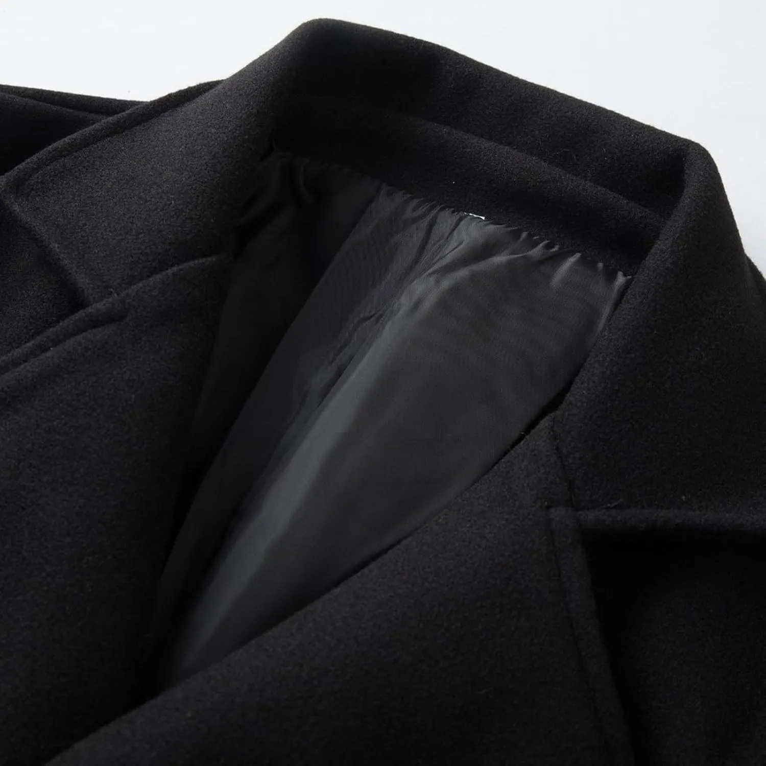Men's Winter Wool Coats Notch Lapel Double Breasted Long Trench Coat Casual Slim Fit Business Warm Overcoat Peacoat