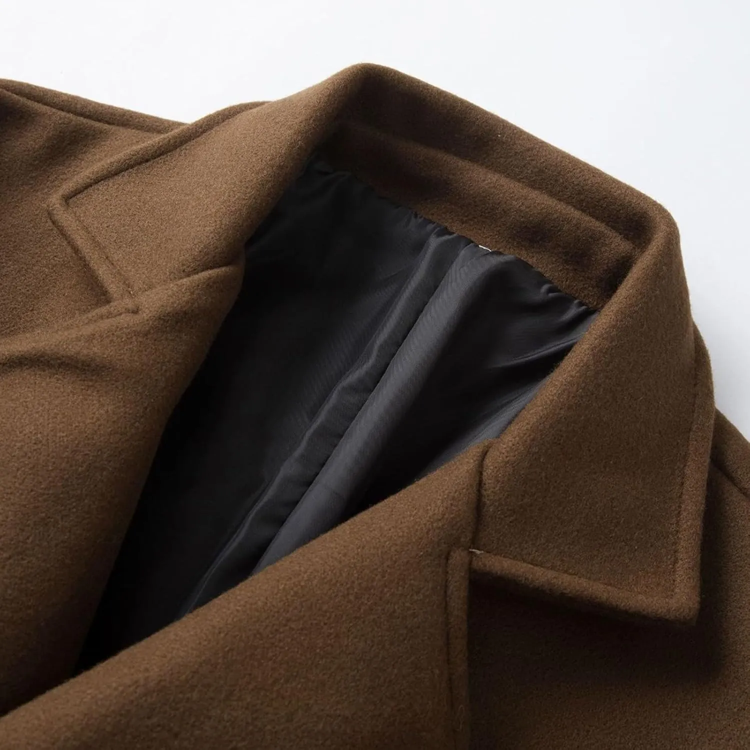 Men's Winter Wool Coats Notch Lapel Double Breasted Long Trench Coat Casual Slim Fit Business Warm Overcoat Peacoat
