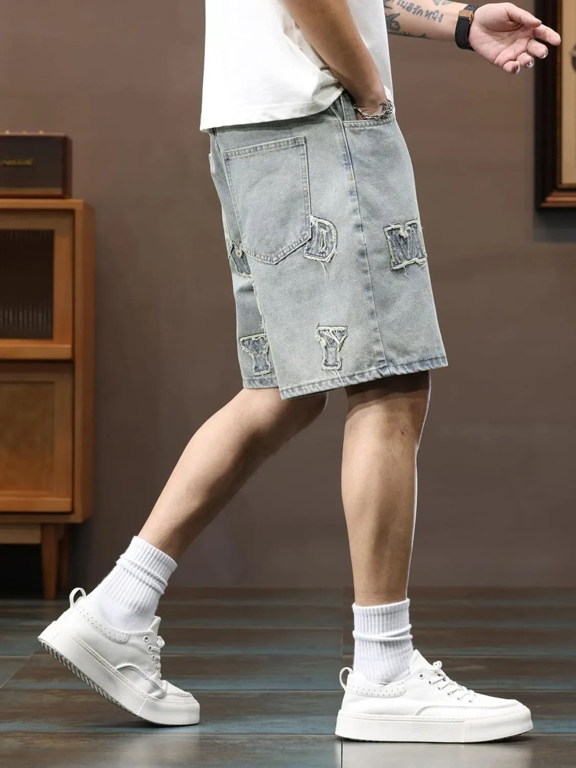 Mens Womens Jorts Baggy Loose Fit Jean Shorts Wide Leg Denim Shorts Strings Y2k Summer Shorts