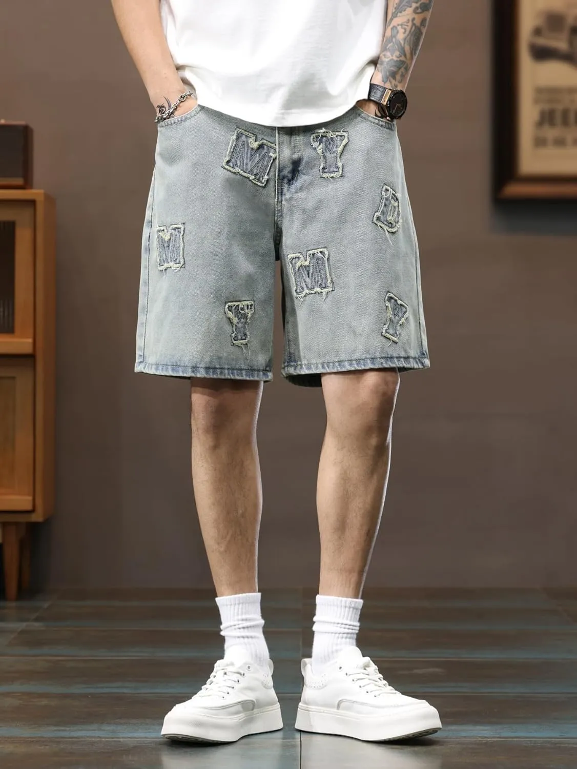 Mens Womens Jorts Baggy Loose Fit Jean Shorts Wide Leg Denim Shorts Strings Y2k Summer Shorts