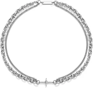 MIFYNN Silver Cross Necklaces for Men Women Pendant Layered Necklace Stainless steel Cuban Necklaces Retro Punk Statement Choke Necklaces for Men Women Jewelry Gifts.
