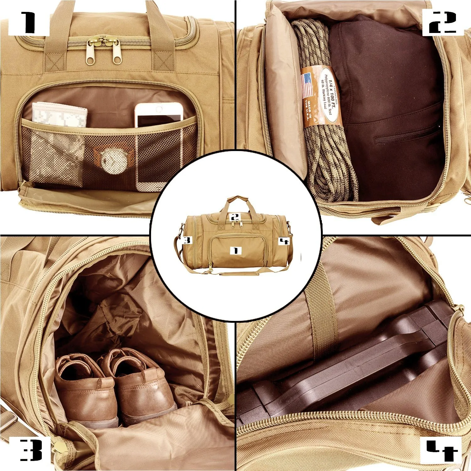 Military Tactical Outdoor Gym Bag Small Duffel Bag with Shoes Compartment for Sports Travel Camping Hunting (A-Tan)