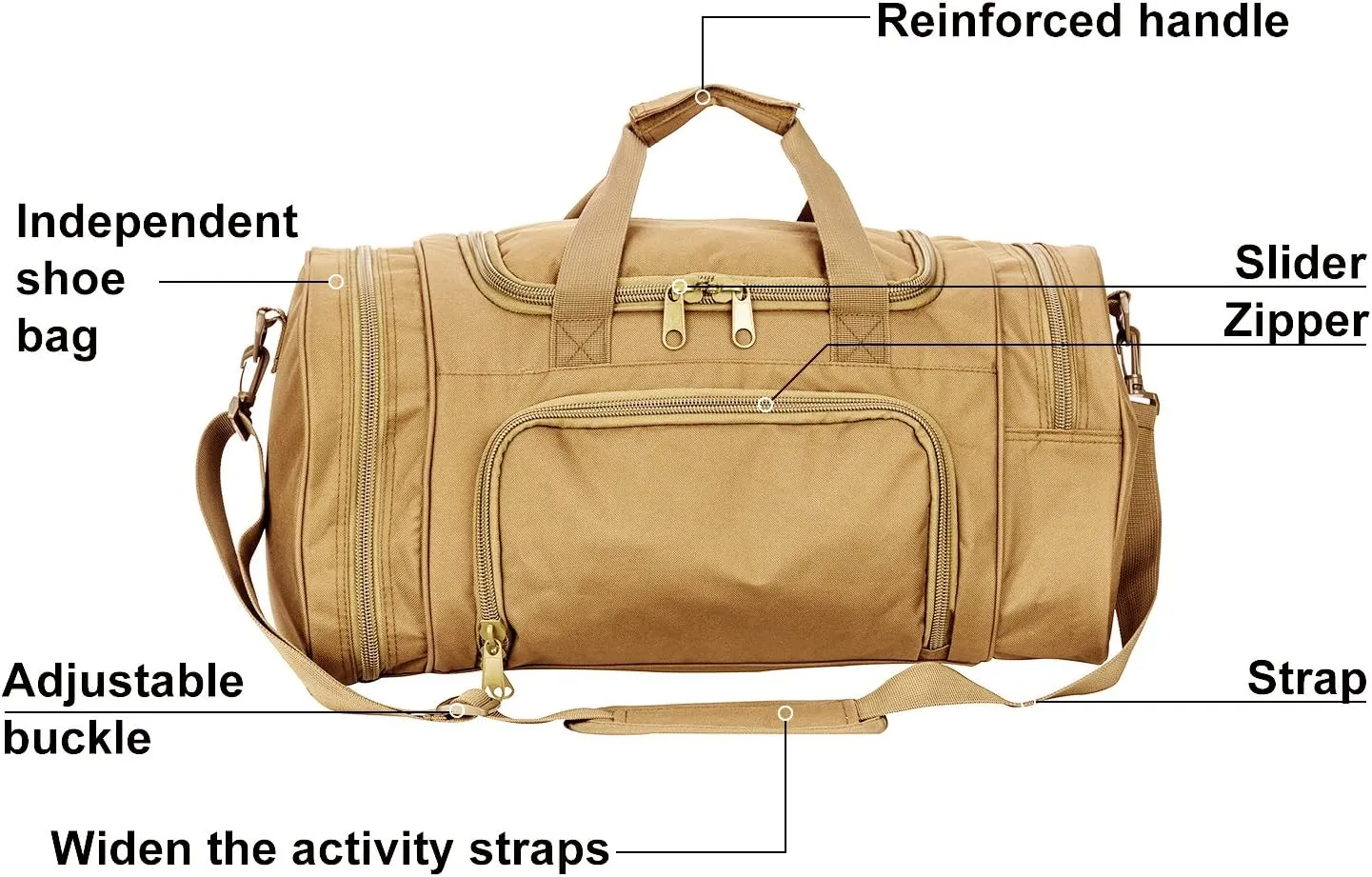 Military Tactical Outdoor Gym Bag Small Duffel Bag with Shoes Compartment for Sports Travel Camping Hunting (A-Tan)