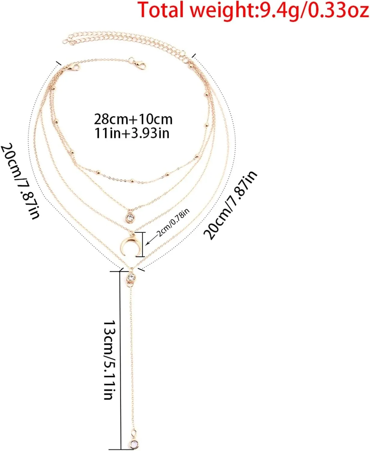 Multilayer Necklaces for Women, Dainty Layered Necklaces for Women Moon Pendant Rhinestones Long Chain Y Pendant Necklaces Jewelry Birthday Gift for Her, 2 Pieces Layered