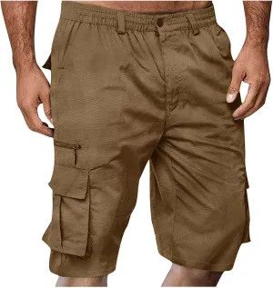Muscularfit Mens Cargo Shorts Button Down Elastic Waist Shorts with Multi Pockets Relaxed Fit Summer Outdoor Fashion Shorts