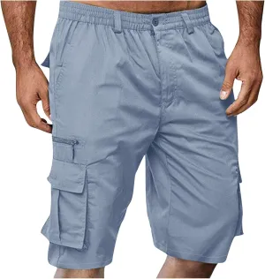 Muscularfit Mens Cargo Shorts Button Down Elastic Waist Shorts with Multi Pockets Relaxed Fit Summer Outdoor Fashion Shorts