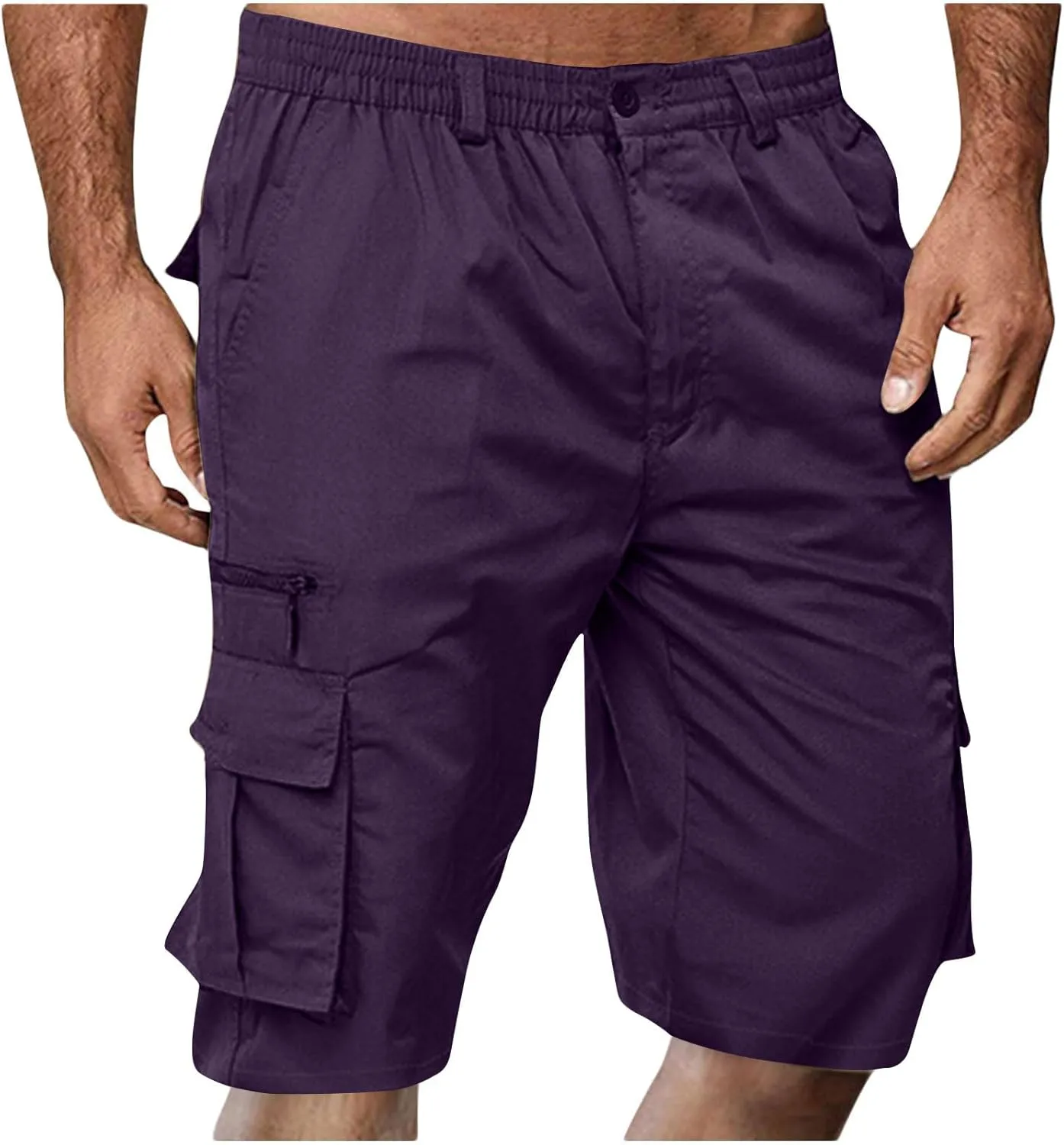 Muscularfit Mens Cargo Shorts Button Down Elastic Waist Shorts with Multi Pockets Relaxed Fit Summer Outdoor Fashion Shorts