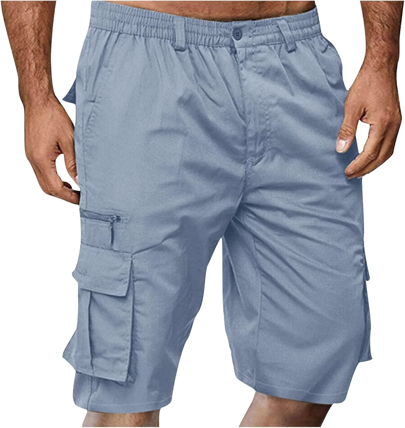 Muscularfit Mens Cargo Shorts Button Down Elastic Waist Shorts with Multi Pockets Relaxed Fit Summer Outdoor Fashion Shorts