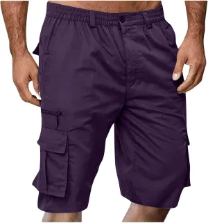 Muscularfit Mens Cargo Shorts Button Down Elastic Waist Shorts with Multi Pockets Relaxed Fit Summer Outdoor Fashion Shorts