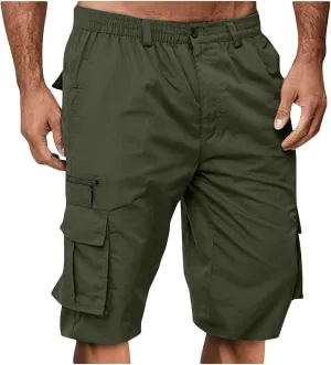 Muscularfit Mens Cargo Shorts Button Down Elastic Waist Shorts with Multi Pockets Relaxed Fit Summer Outdoor Fashion Shorts