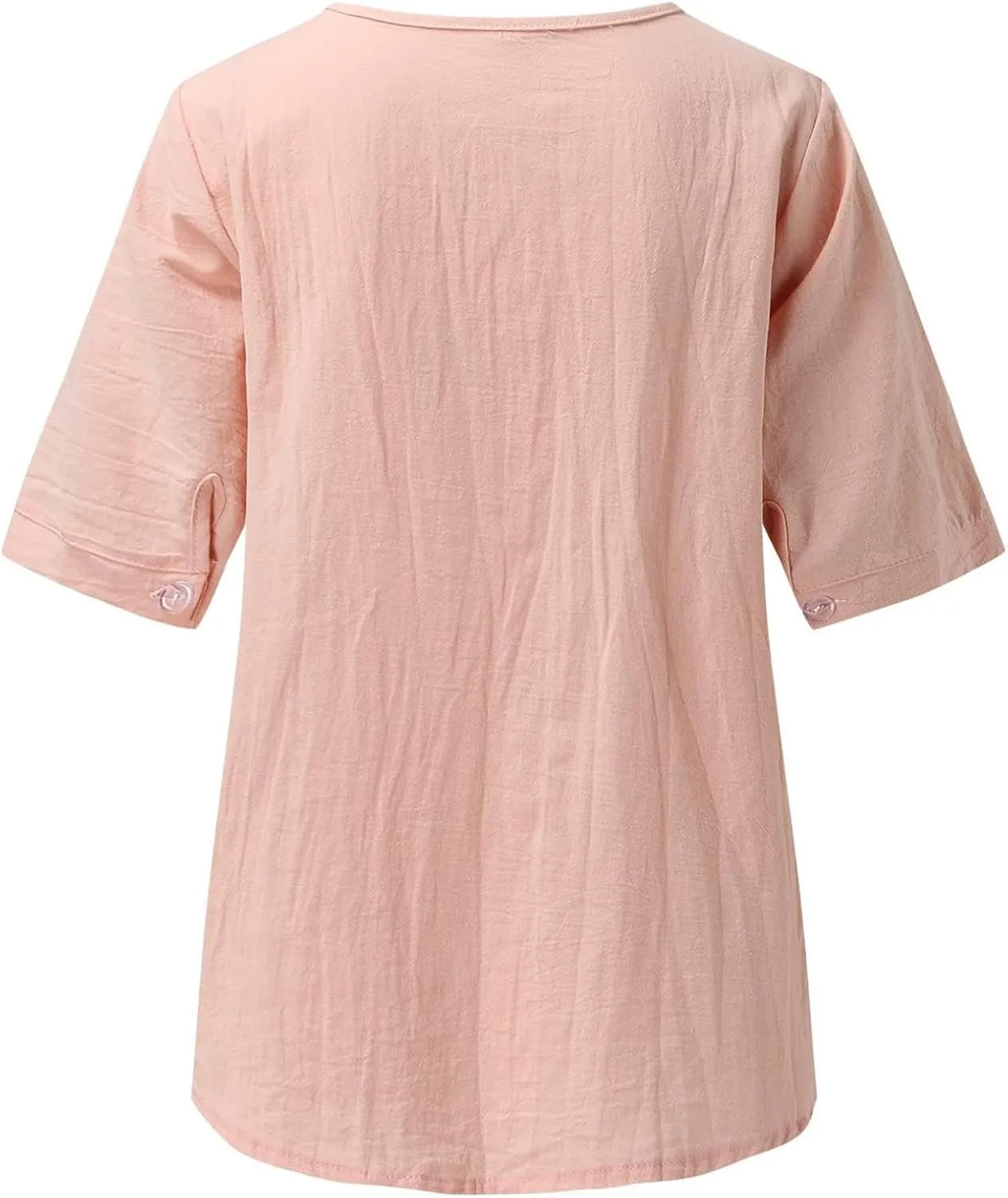 Mzkdieey Women's Embroidered Blouse Cotton Linen Short Sleeve Peasant Boho Tunic Tops Casual Notch V Neck Loose Fit T-Shirt