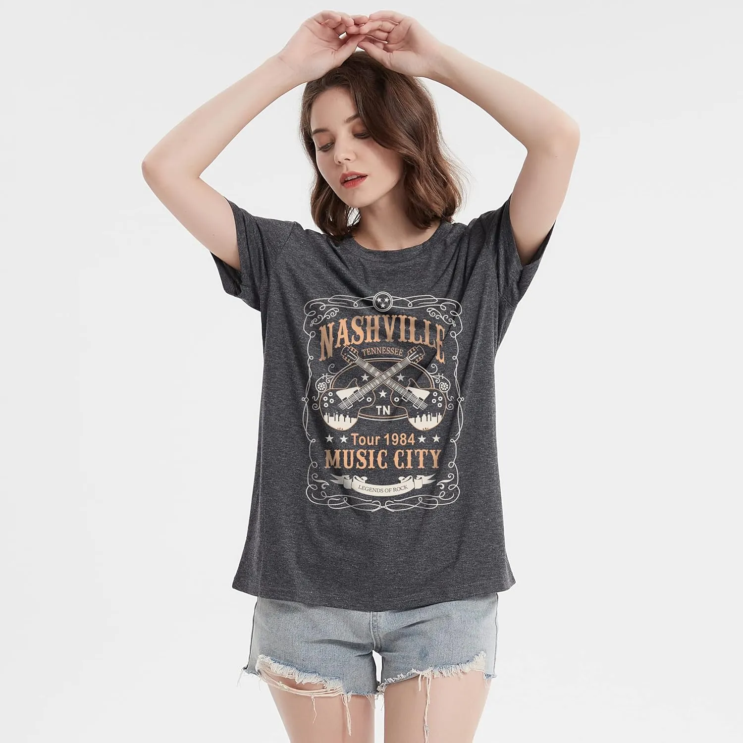 Nashville Shirt for Women Music City Guitar Graphic T Shirt Vintage Band Tees Tennessee Concert Tees Tops