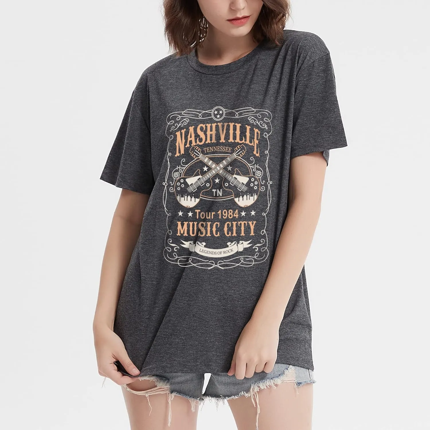 Nashville Shirt for Women Music City Guitar Graphic T Shirt Vintage Band Tees Tennessee Concert Tees Tops