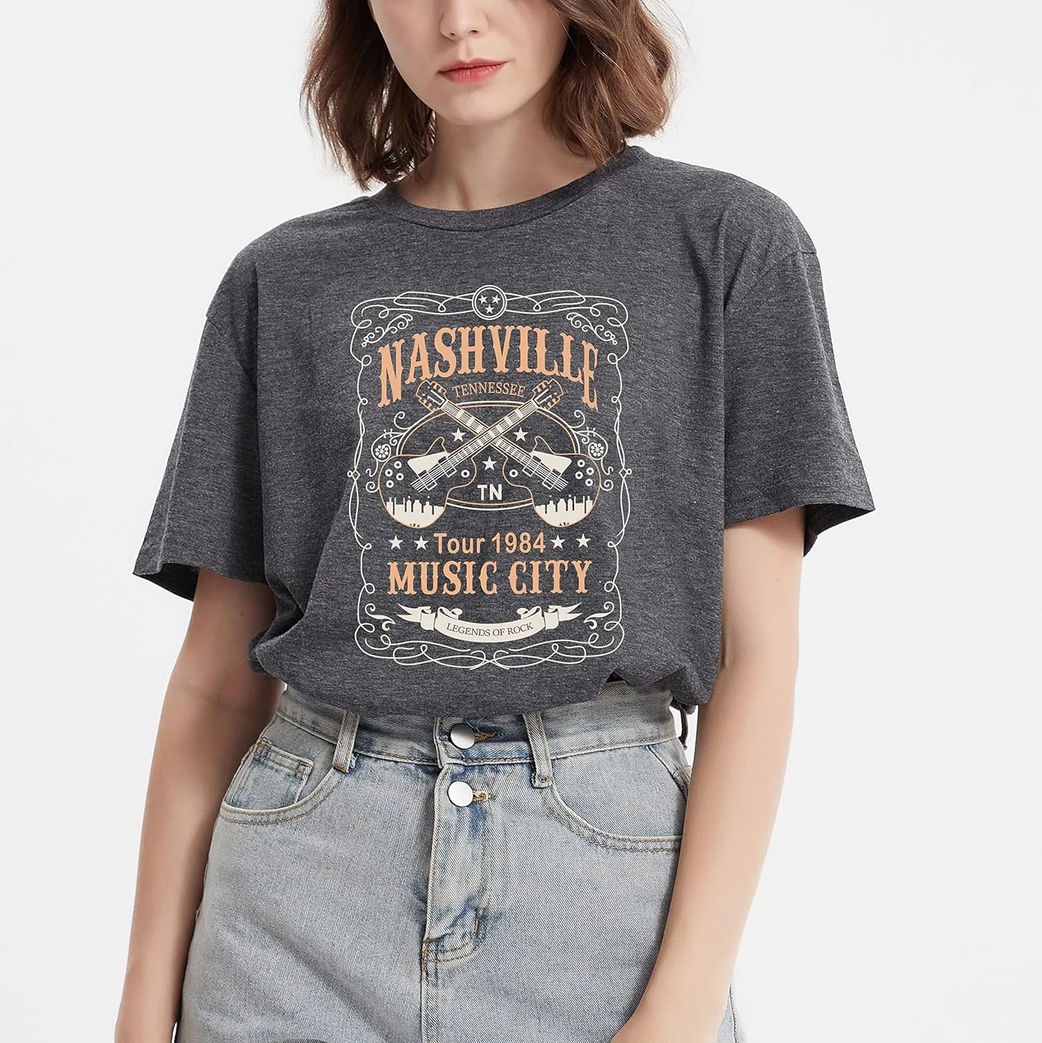 Nashville Shirt for Women Music City Guitar Graphic T Shirt Vintage Band Tees Tennessee Concert Tees Tops