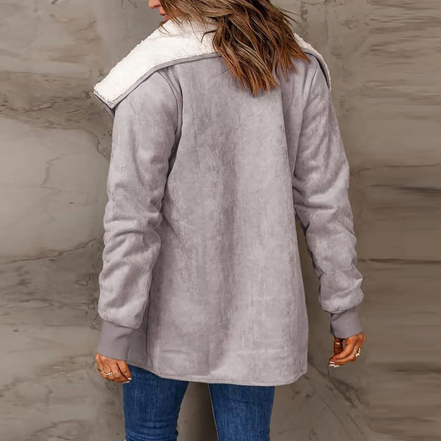 NATHGAM women Sherpa Lined Coat Outwear Winter Thick Warm bomber Jacket fashion lapel Faux Suede Leather Biker Motor Overcoat