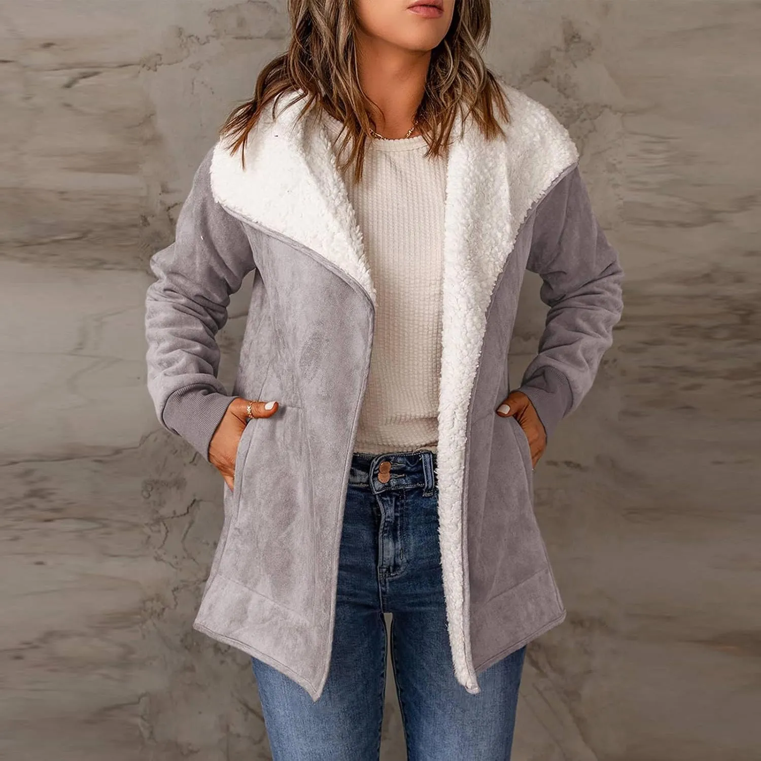 NATHGAM women Sherpa Lined Coat Outwear Winter Thick Warm bomber Jacket fashion lapel Faux Suede Leather Biker Motor Overcoat