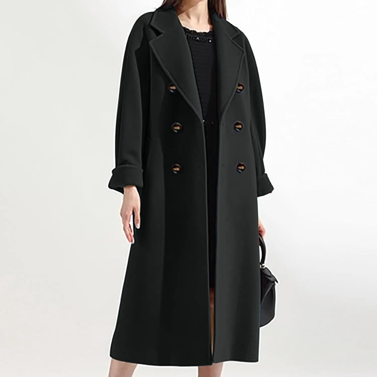 NATHGAM Women's 2023 Fashion Woolen Coat Shacket Jacket Casual Button Wool Blend Winter Warm Comfy Trench Coat with Pockets