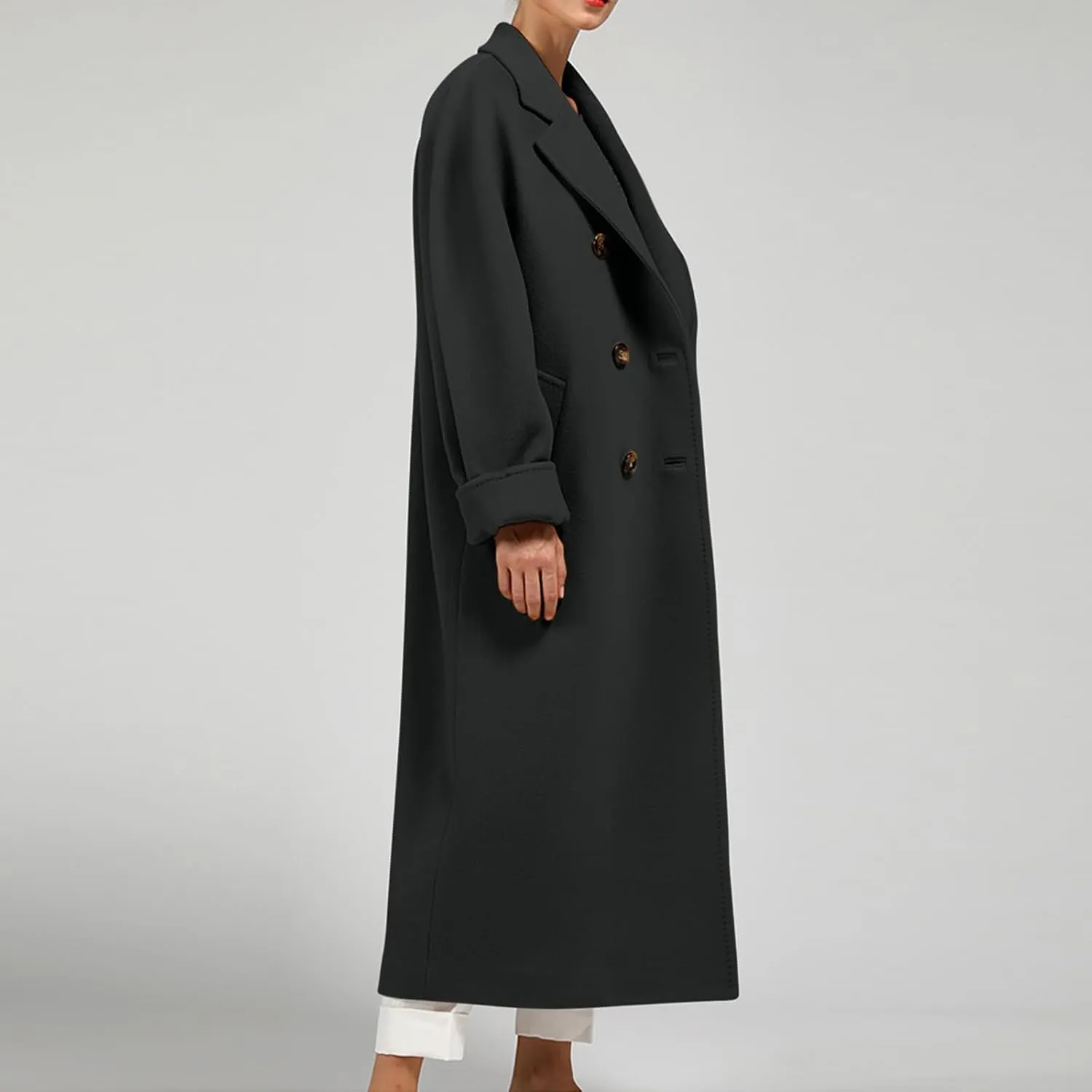 NATHGAM Women's 2023 Fashion Woolen Coat Shacket Jacket Casual Button Wool Blend Winter Warm Comfy Trench Coat with Pockets
