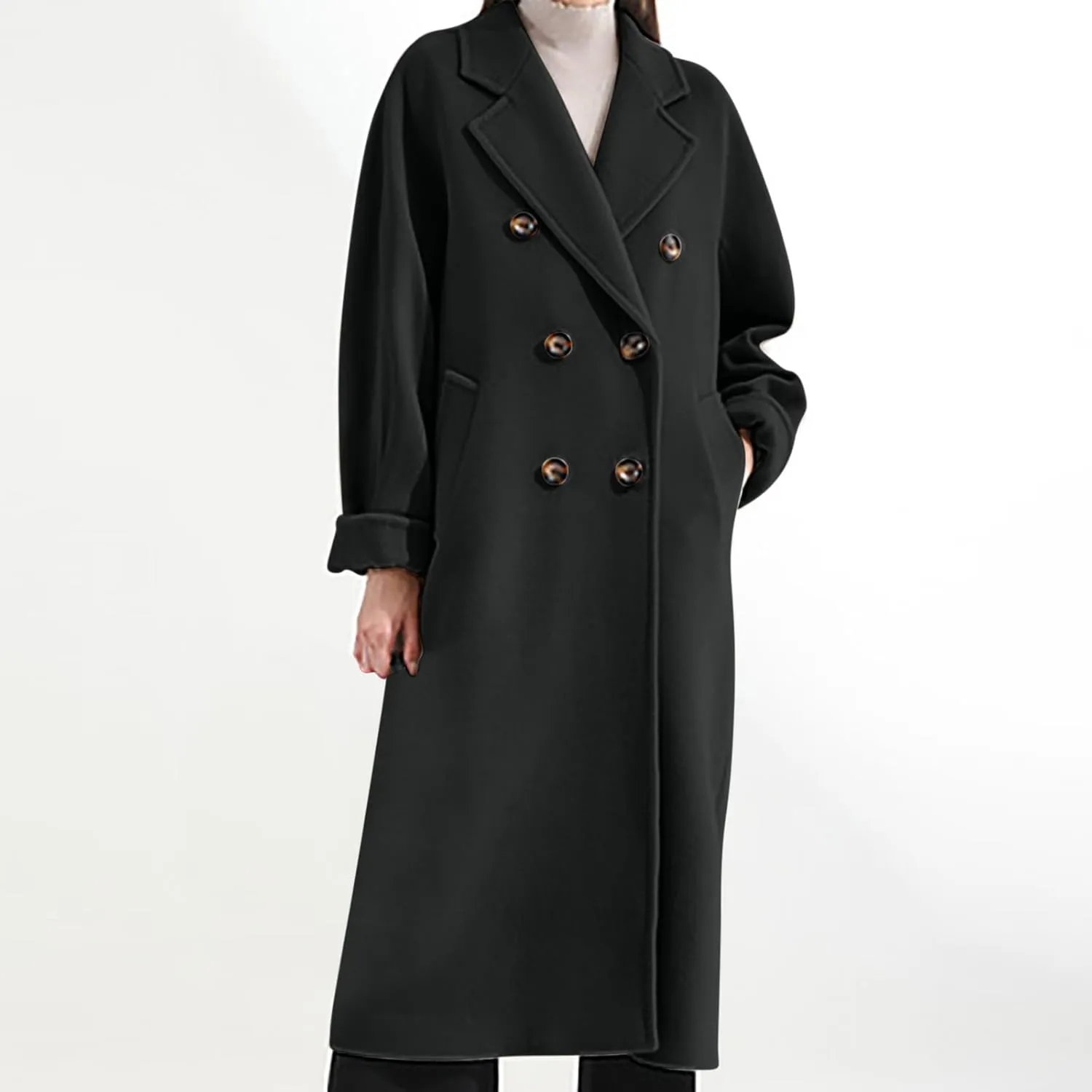 NATHGAM Women's 2023 Fashion Woolen Coat Shacket Jacket Casual Button Wool Blend Winter Warm Comfy Trench Coat with Pockets