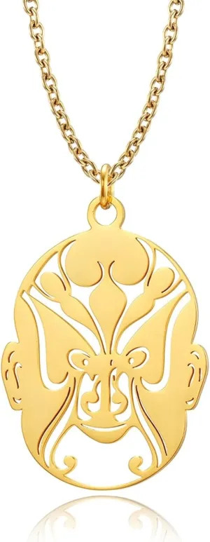 Necklaces, Men Stainless Steel Necklace Sichuan Opera Facial Makeup Pendant Necklaces Jewelry for Men