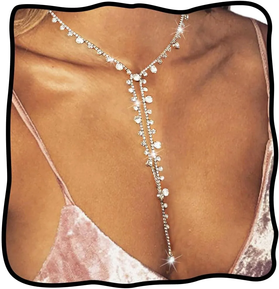 Nicute Rhinestone Y-Necklaces Crystal Long Choker Chain Party Choker Necklaces Jewelry for Women