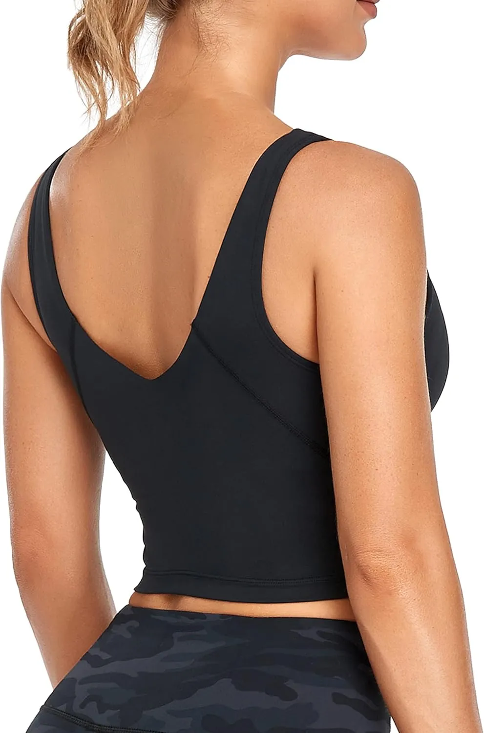 Oalka Sports Bra Womens Longline Padded Crop Tank Yoga Bras Workout Fitness Top