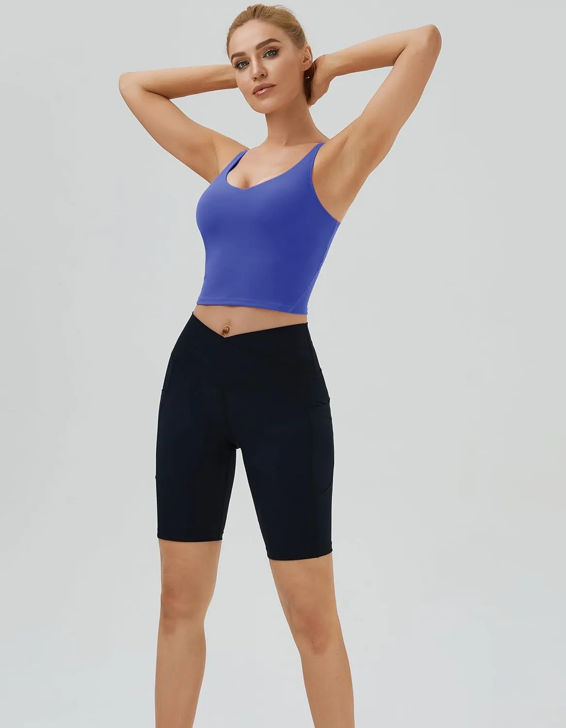 Oalka Sports Bra Womens Longline Padded Crop Tank Yoga Bras Workout Fitness Top