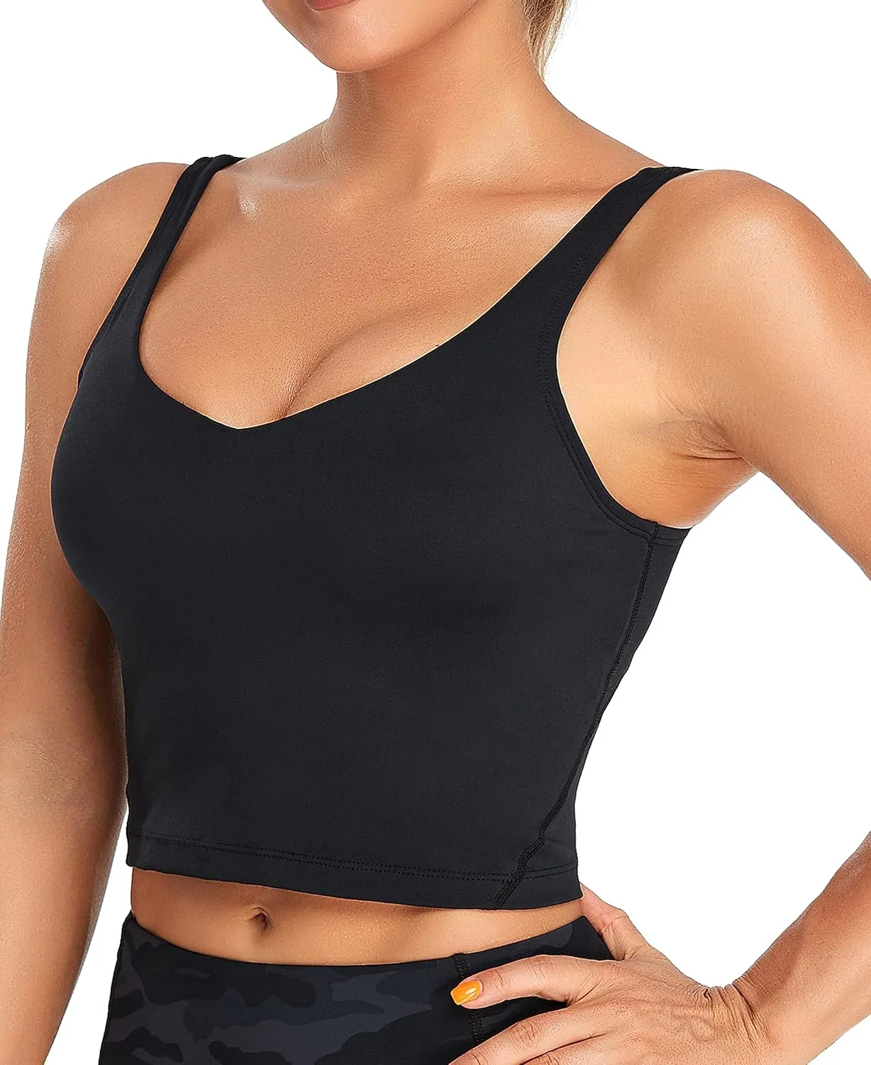 Oalka Sports Bra Womens Longline Padded Crop Tank Yoga Bras Workout Fitness Top