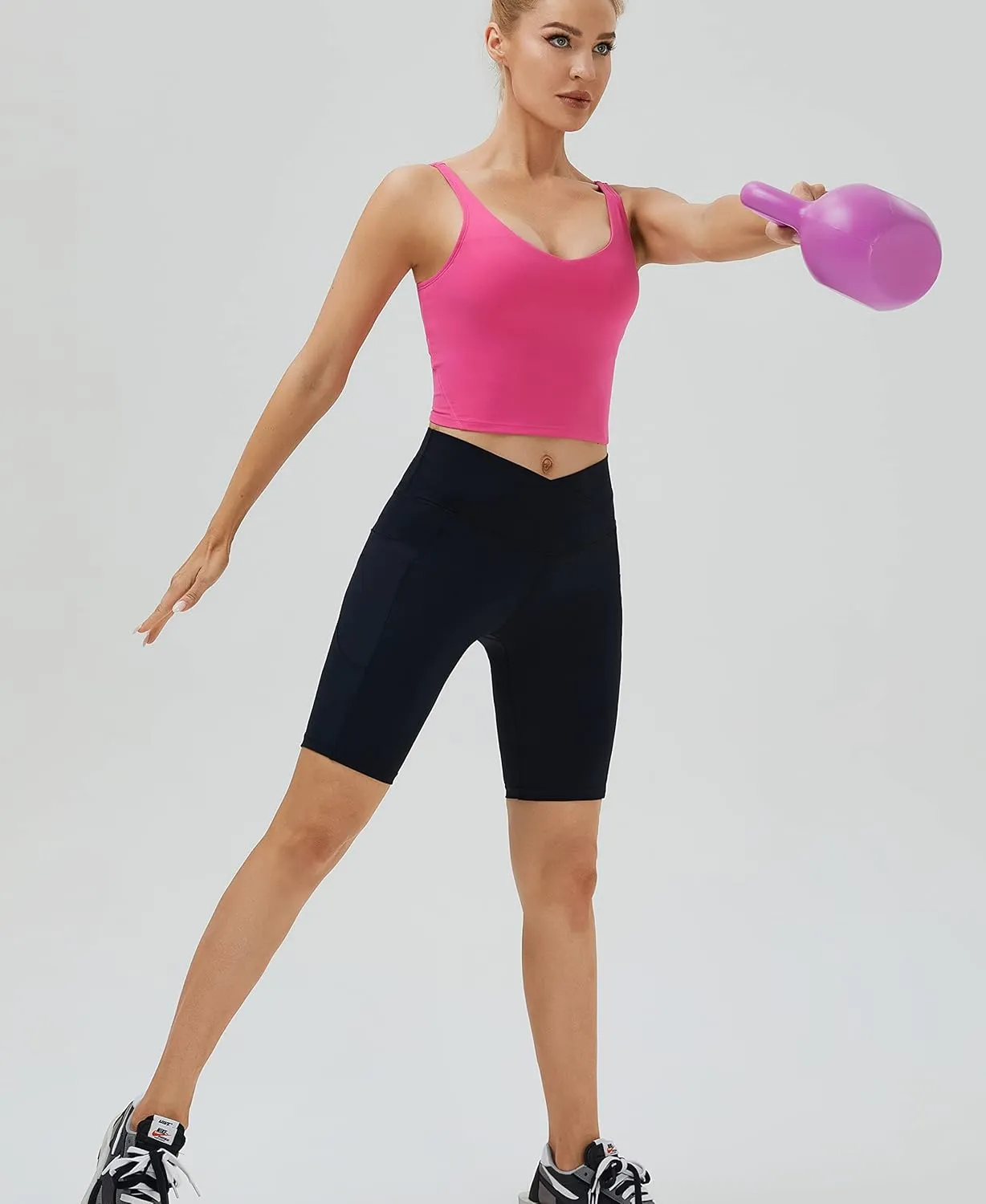 Oalka Sports Bra Womens Longline Padded Crop Tank Yoga Bras Workout Fitness Top