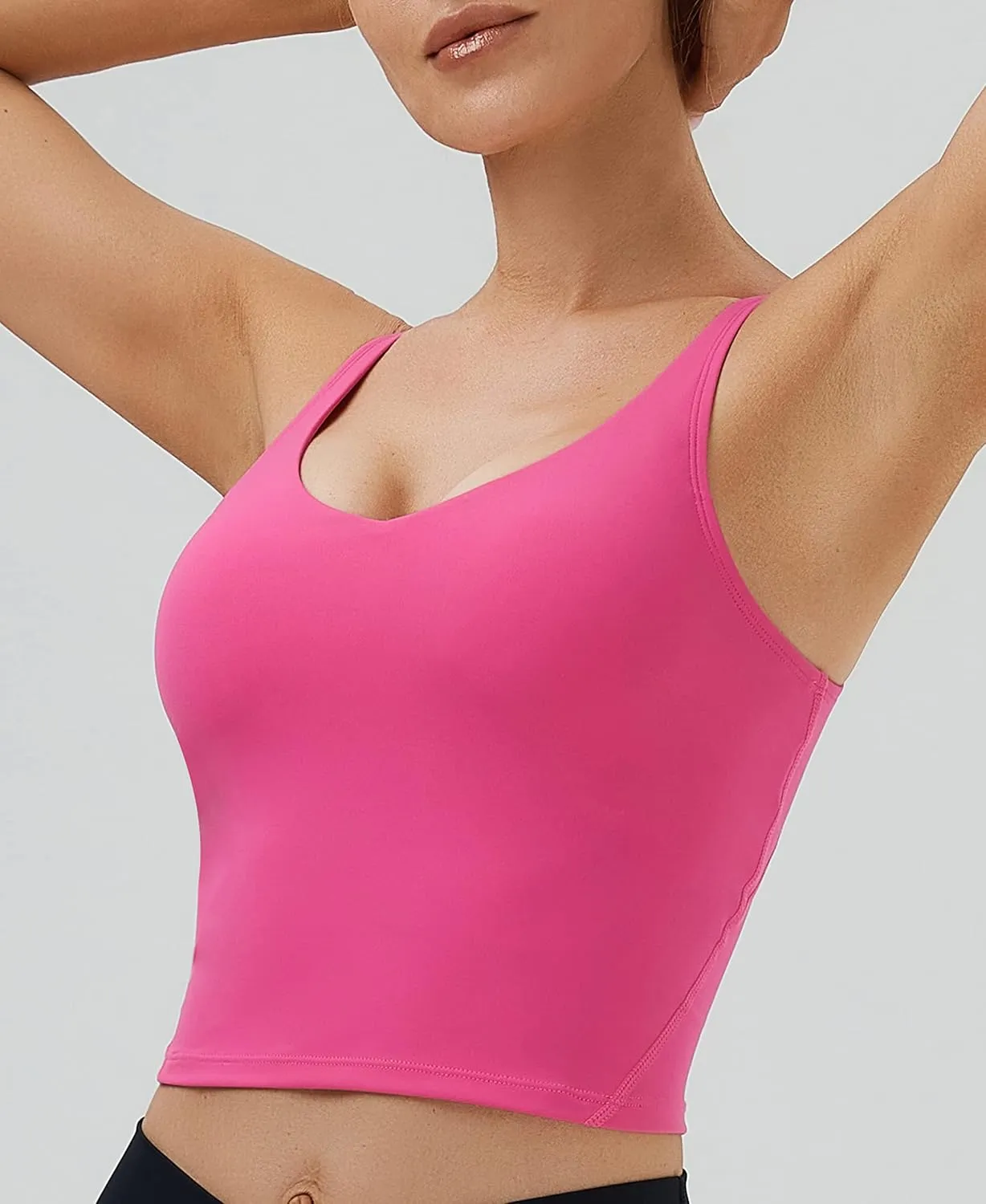 Oalka Sports Bra Womens Longline Padded Crop Tank Yoga Bras Workout Fitness Top