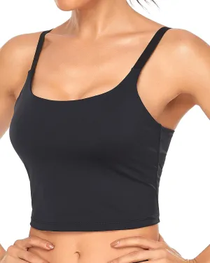 Oalka Sports Bra Womens Longline Padded Crop Tank Yoga Bras Workout Fitness Top