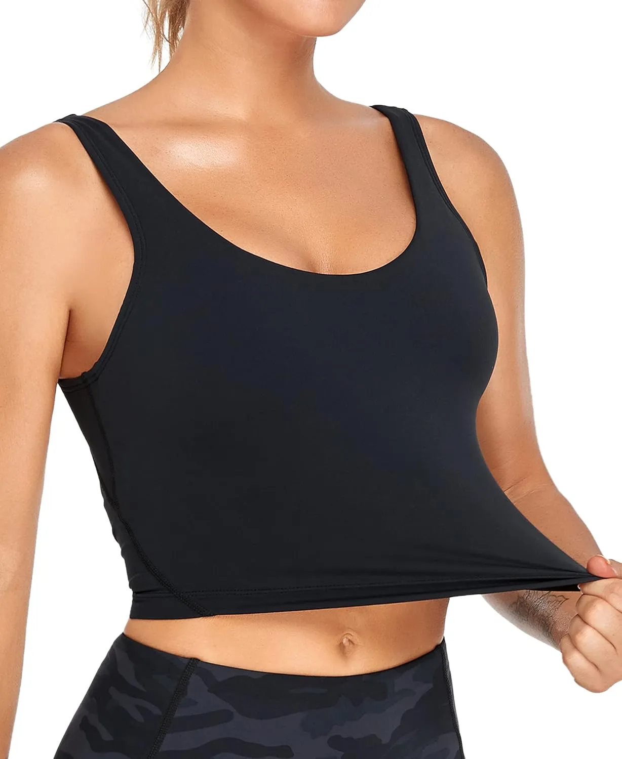 Oalka Sports Bra Womens Longline Padded Crop Tank Yoga Bras Workout Fitness Top