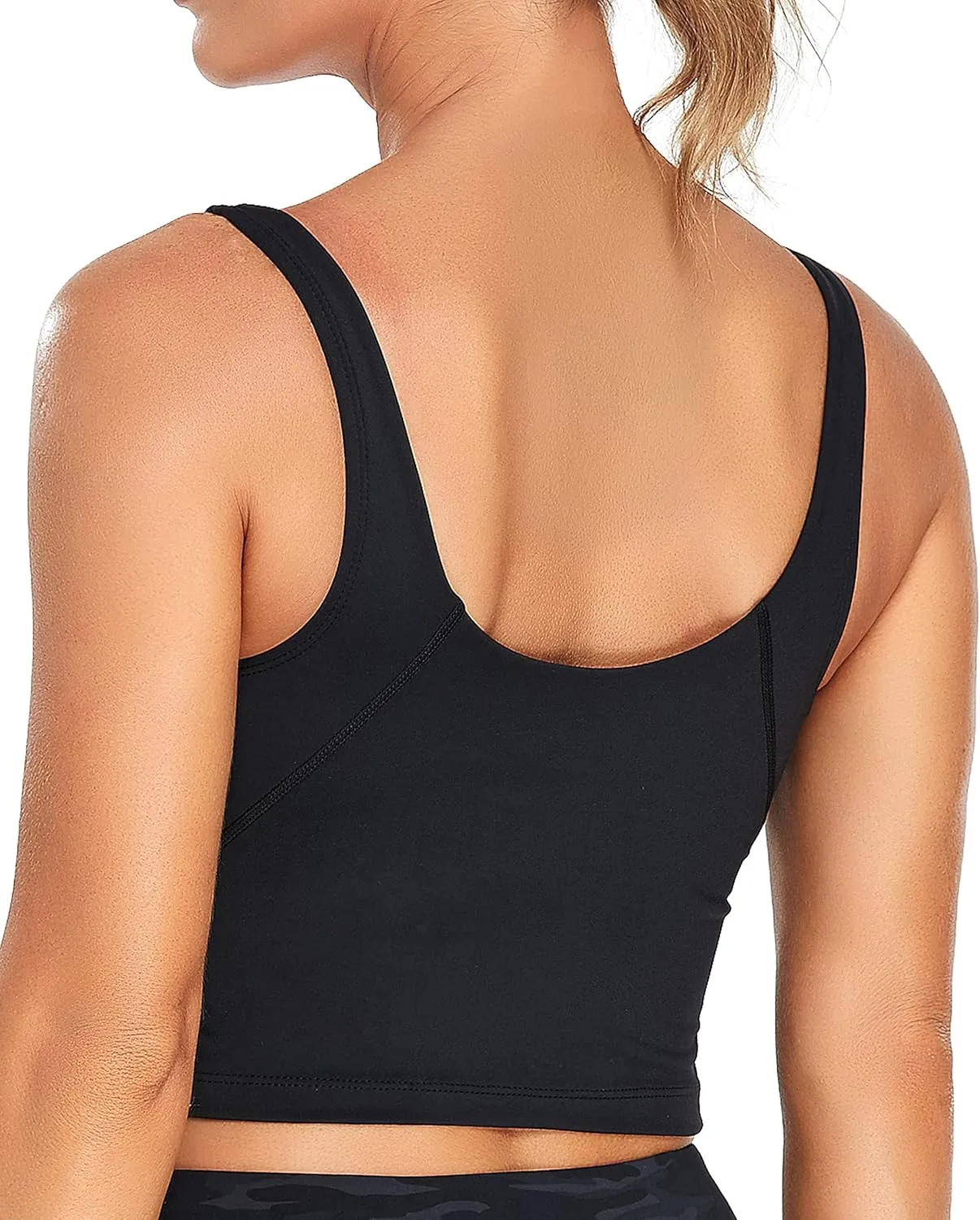 Oalka Sports Bra Womens Longline Padded Crop Tank Yoga Bras Workout Fitness Top