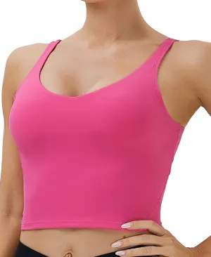 Oalka Sports Bra Womens Longline Padded Crop Tank Yoga Bras Workout Fitness Top