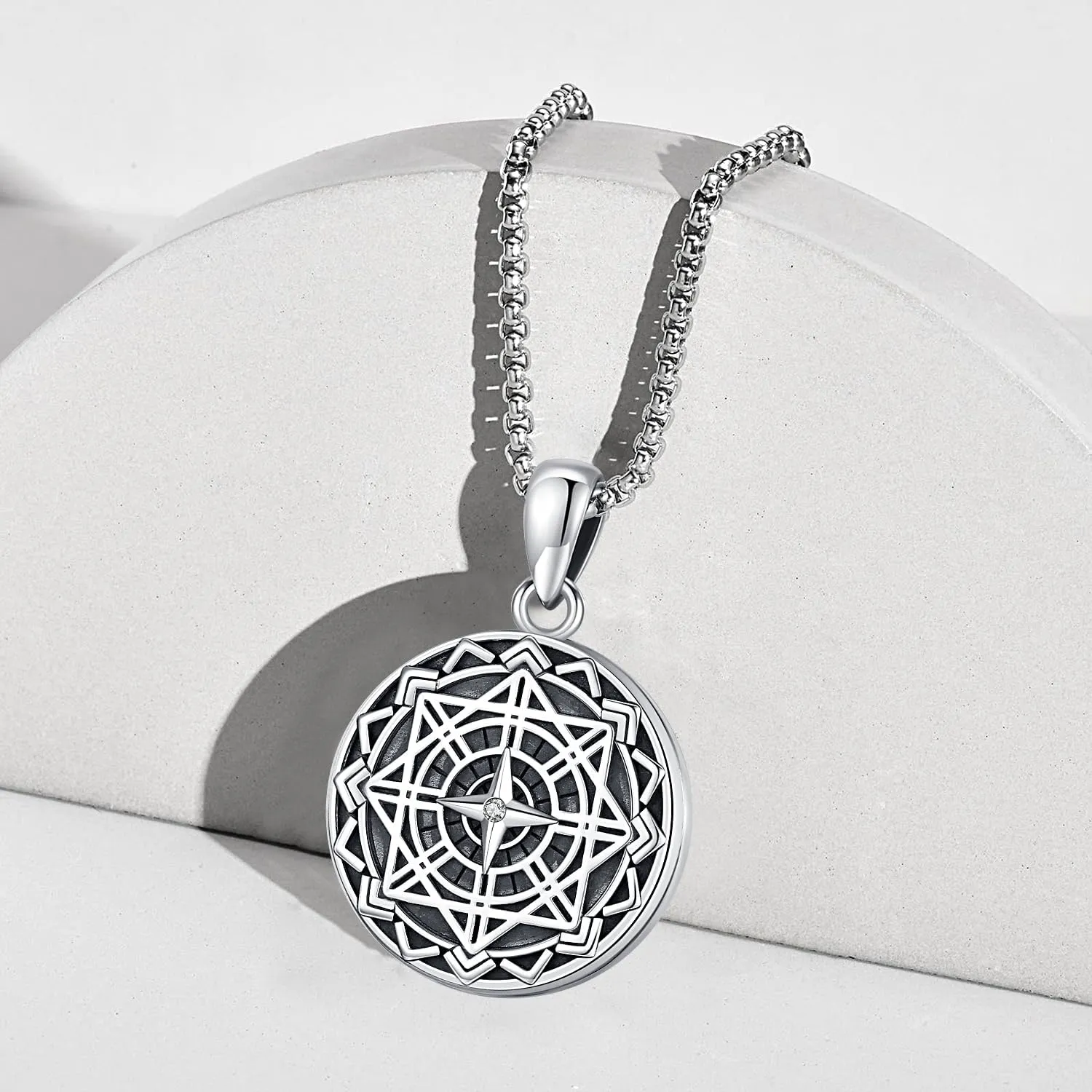 Odinstone Viking Compass Pendant Necklace Sterling Silver Compass Locket Urn Necklace Cremation Jewelry for Men Women