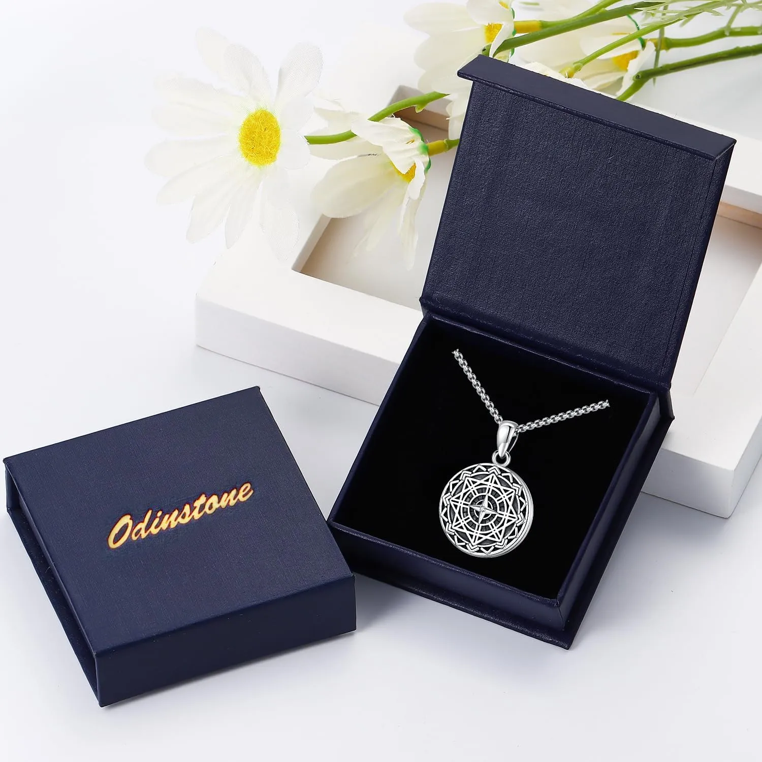 Odinstone Viking Compass Pendant Necklace Sterling Silver Compass Locket Urn Necklace Cremation Jewelry for Men Women