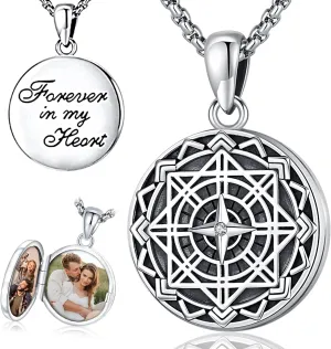 Odinstone Viking Compass Pendant Necklace Sterling Silver Compass Locket Urn Necklace Cremation Jewelry for Men Women