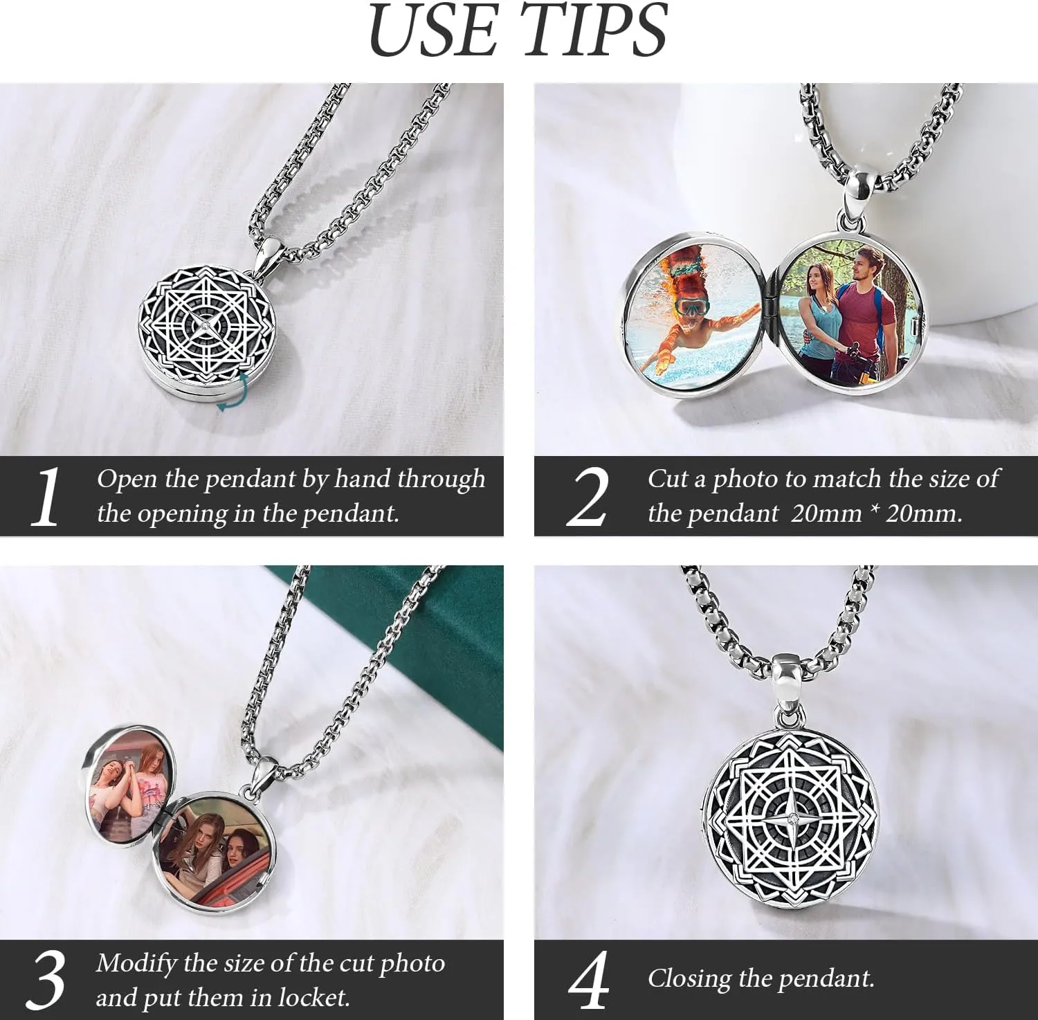 Odinstone Viking Compass Pendant Necklace Sterling Silver Compass Locket Urn Necklace Cremation Jewelry for Men Women