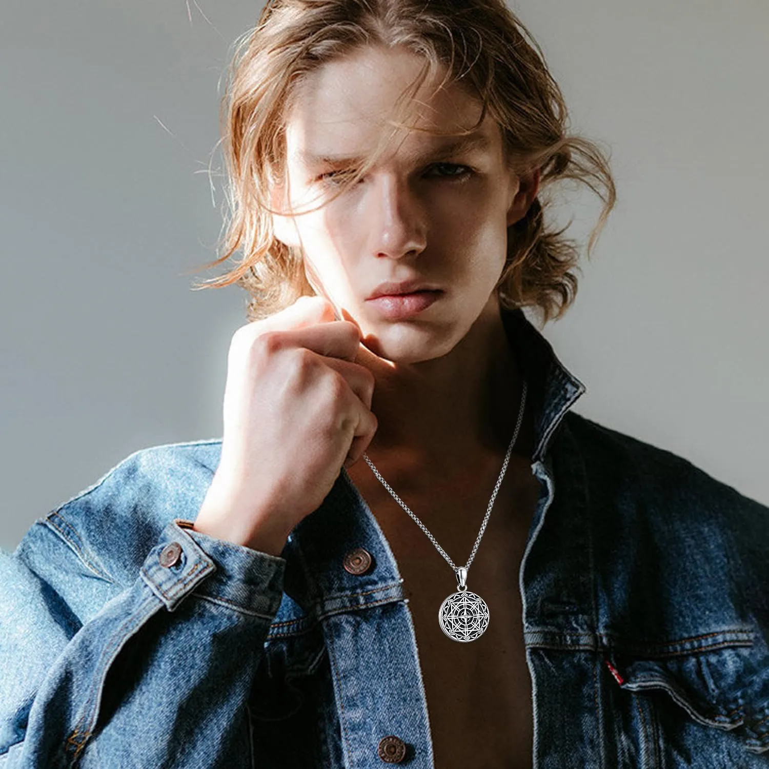 Odinstone Viking Compass Pendant Necklace Sterling Silver Compass Locket Urn Necklace Cremation Jewelry for Men Women